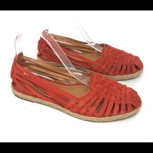 Seychelles for Anthro Nifty Haurache Espadrille Sandals Flats in Poppy Size 8